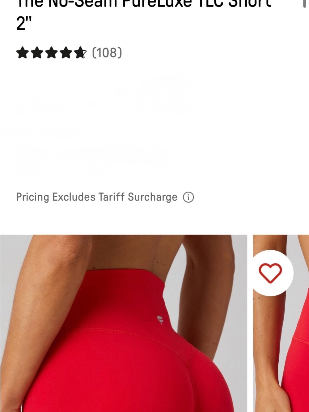 Fabletics Red High-Waist No-Seam PureLuxe TLC Athletic Shorts